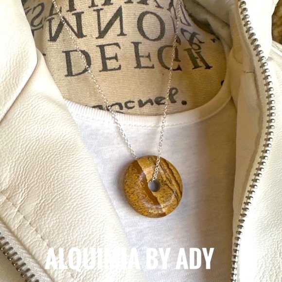 Picture jasper medallion statement pendant 925 sterling silver short necklace - Picture 1 of 5